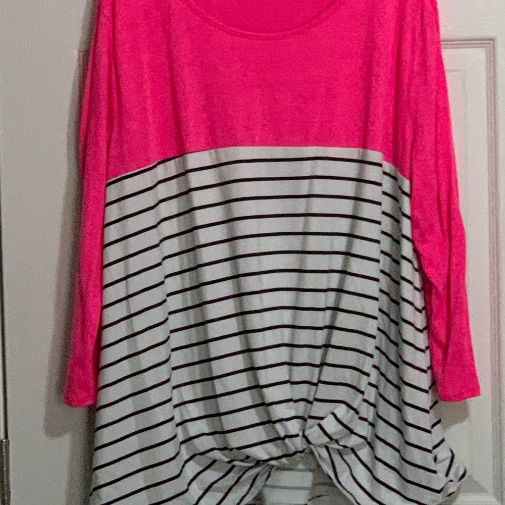 Vibrant Pink and Striped Long Sleeve Women's Top